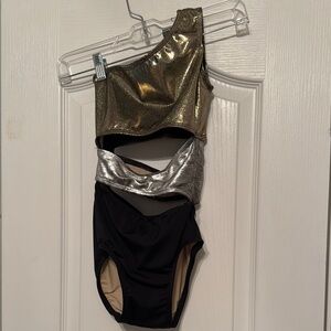 Kandi Kouture One Shoulder Gold and Silver Dance Leotard